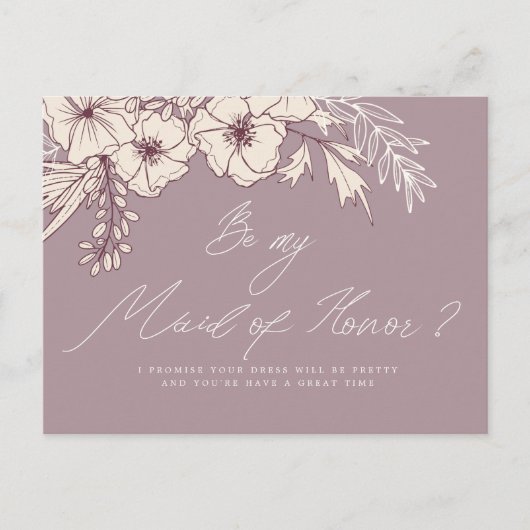Modern Script Creme Floral Maid of Honor Briefkaart (Voorkant)