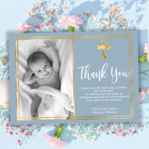 Modern Script Cross Dusty Blue Baptism Foto