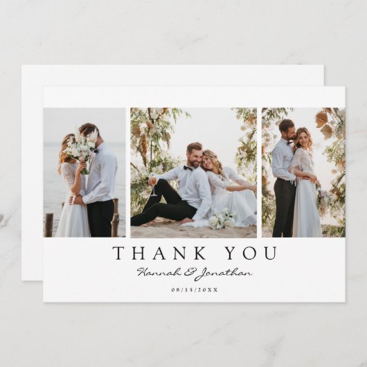 Modern Script Custom 3 foto bruiloft Bedankkaart (Voorkant / Achterkant)