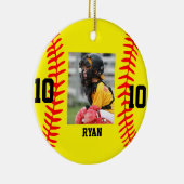 Modern Script Custom Baseball Foto Kerstmis Keramisch Ornament (Rechts)
