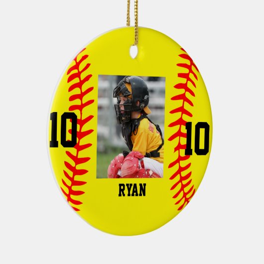 Modern Script Custom Baseball Foto Kerstmis Keramisch Ornament (Rechts)