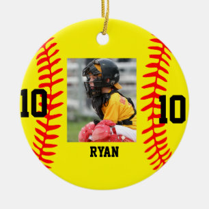 Modern Script Custom Baseball Foto Kerstmis Keramisch Ornament