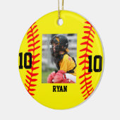 Modern Script Custom Baseball Foto Kerstmis Keramisch Ornament (Links)