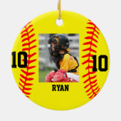 Modern Script Custom Baseball Foto Kerstmis Keramisch Ornament (Achterkant)