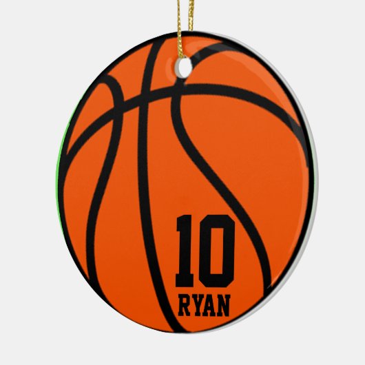 Modern Script Custom Basketbal Foto Kerstmis Keramisch Ornament (Links)