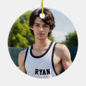 Modern Script Custom Basketbal Foto Kerstmis Keramisch Ornament (Achterkant)