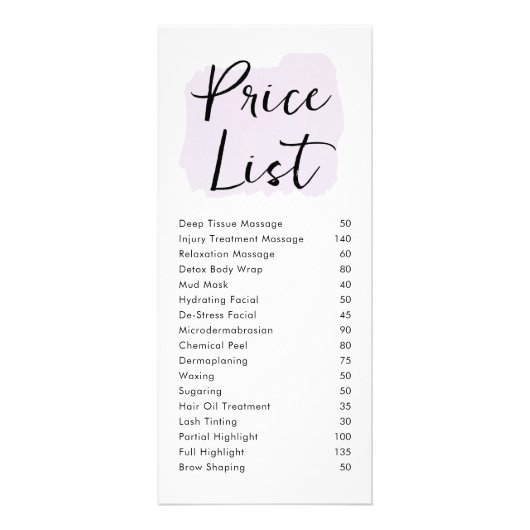 Modern Script Custom Business prijslijst Reclamekaart (Voorkant)