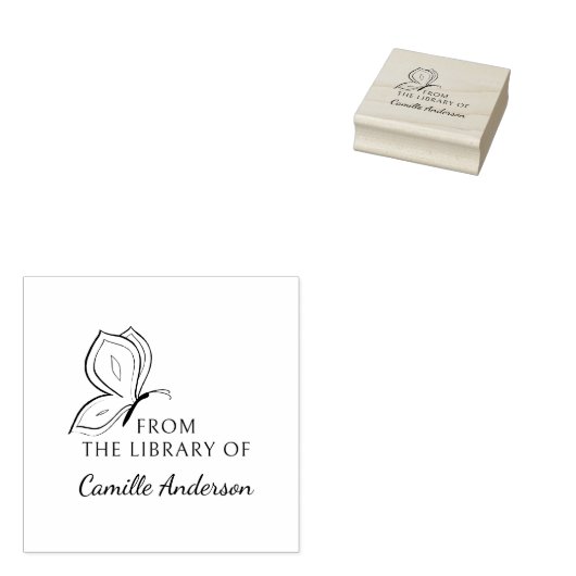 Modern Script Custom Library Boek Eenvoudige vlind Rubberstempel (Gestempeld)