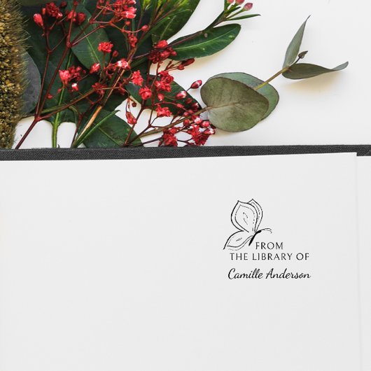 Modern Script Custom Library Boek Eenvoudige vlind Rubberstempel