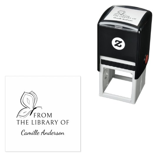 Modern Script Custom Library Boek Eenvoudige vlind Zelfinktende Stempel (In situ)