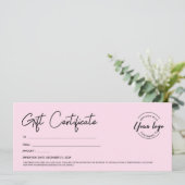 Modern Script Custom Logo Gift Certificaat Roze Kaart (Staand voorkant)