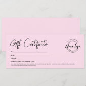 Modern Script Custom Logo Gift Certificaat Roze Kaart (Voorkant / Achterkant)
