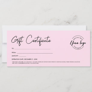 Modern Script Custom Logo Gift Certificaat Roze Kaart