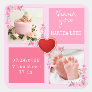 Modern Script Custom Newborn Baby Foto Dank u Vierkante Sticker