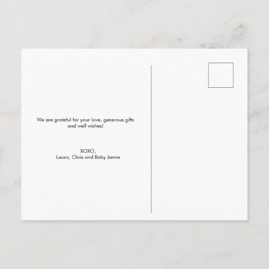 Modern Script Custom Pasgeboren Foto Baby shower Briefkaart (Achterkant)