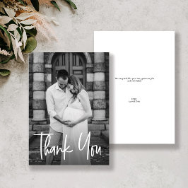 Modern Script Custom Photo Couple Baby shower Bedankkaart