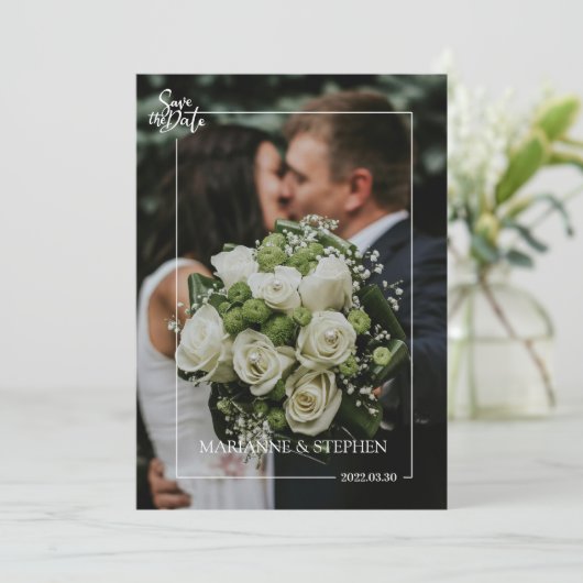 Modern Script Custom Photo Elegant Wedding  Kaart (Staand voorkant)