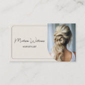 Modern Script Custom Photo QR Hair Stylist Visitekaartje (Voorkant)