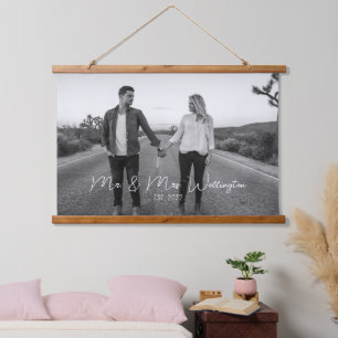 Modern Script Custom Wedding Photo Keepomwille Hangend Wandkleed