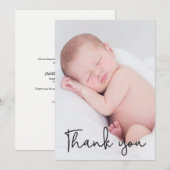 Modern script Dank je Baby Foto geboorte Aankondiging (Voorkant / Achterkant)