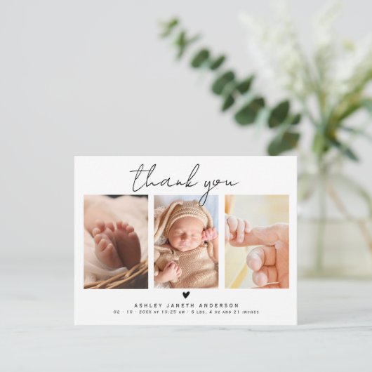 Modern script dank u 3 foto's Baby shower Briefkaart (Staand voorkant)