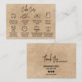 Modern script Dank u Cake Care instructies Visitekaartje (Voorkant / Achterkant)