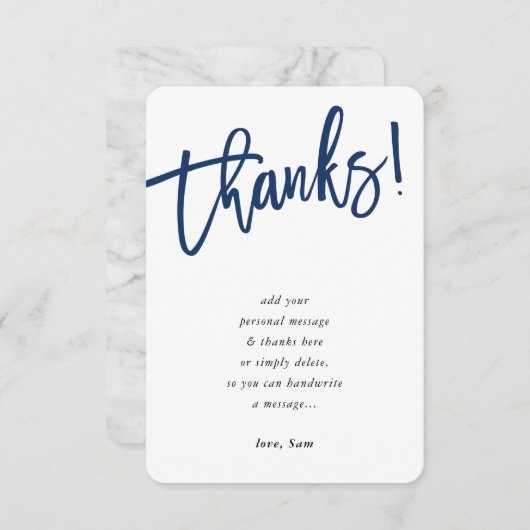 MODERN SCRIPT dank u opmerking marine blauwe inkt Kaart (Voorkant / Achterkant)