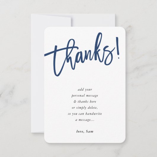 MODERN SCRIPT dank u opmerking marine blauwe inkt Kaart (Voorkant)