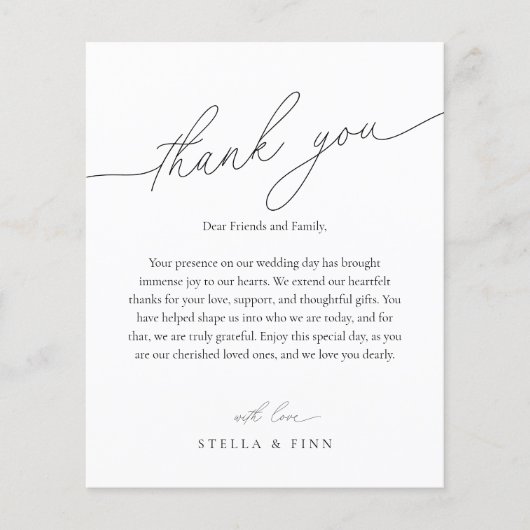 Modern Script Dank u trouwplaatskaart (Voorkant)