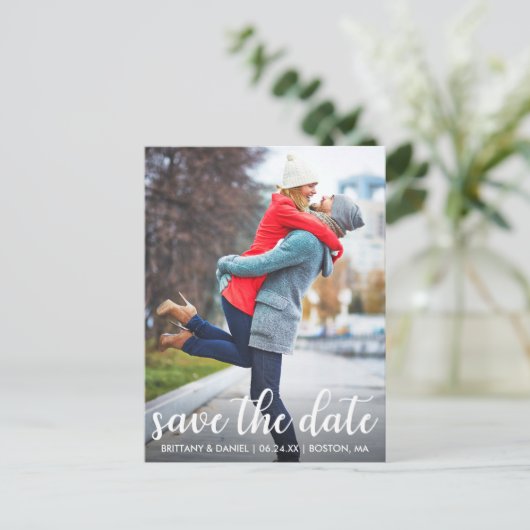 Modern script | De datum-foto opslaan Aankondigingskaart (Staand voorkant)