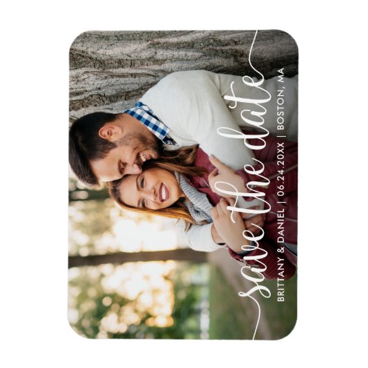 Modern script | De datum-foto opslaan Magneet (Verticaal)