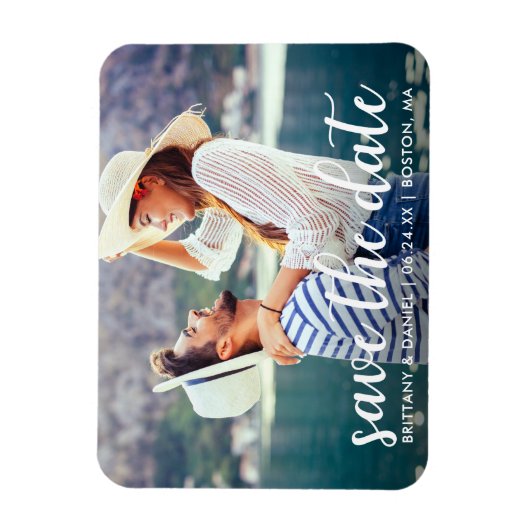 Modern script | De datum van aankondiging opslaan Magneet (Verticaal)