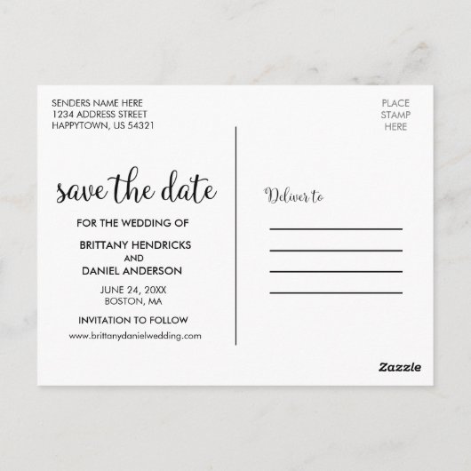 Modern script | De datumfoto opslaan Briefkaart (Achterkant)