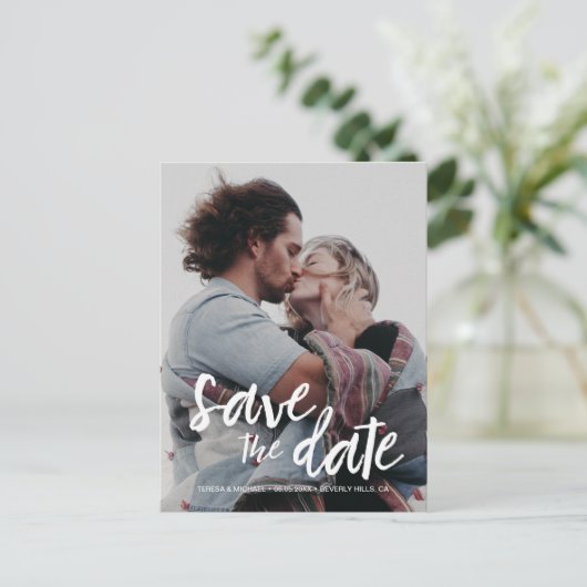 Modern Script De foto van het verloving van de dat Briefkaart (Staand voorkant)