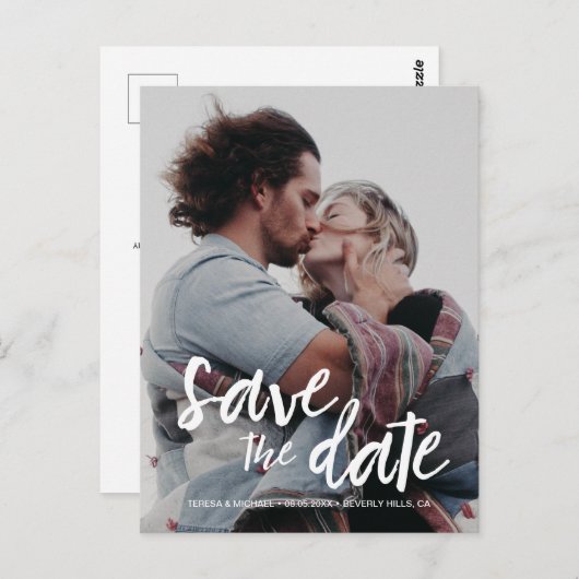 Modern Script De foto van het verloving van de dat Briefkaart (Voorkant / Achterkant)