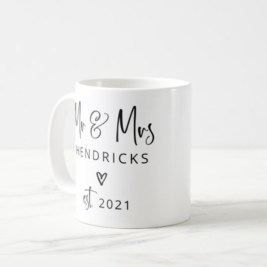 Modern script | De heer en mevrouw Wedding Gevesti Koffiemok (Voorkant links)