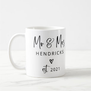 Modern script   De heer en mevrouw Wedding opgeric Koffiemok