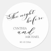 Modern script 'de nacht voor de bruiloft' ronde sticker (Voorkant)