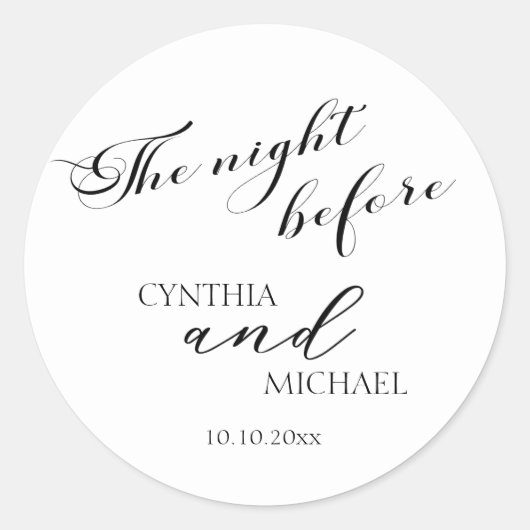 Modern script 'de nacht voor de bruiloft' ronde sticker (Voorkant)