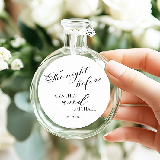 Modern script 'de nacht voor de bruiloft' ronde sticker