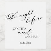 Modern script 'de nacht voor de bruiloft' wijn etiket (Enkel label)