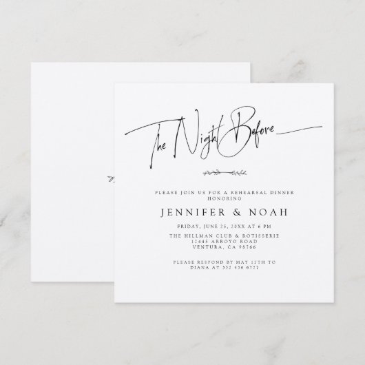 Modern script de nacht voor het repetitief avondet bedankkaart (Voorkant / Achterkant)