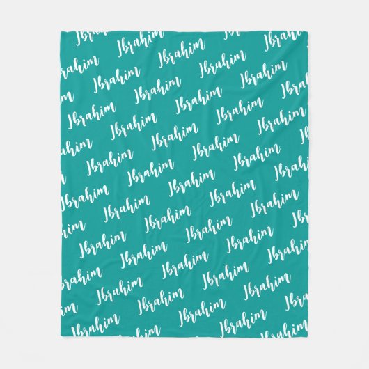 Modern Script Deep Turquoise Custom Herhalende Naa Fleece Deken (Voorkant)