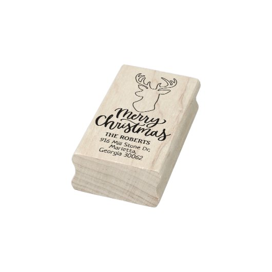 Modern Script Deer Merry Christmas Rubberstempel (Stempel)
