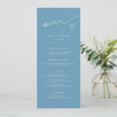 Modern Script Denim Blauwe Trouwmenu Menu (Staand voorkant)