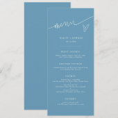 Modern Script Denim Blauwe Trouwmenu Menu (Voorkant / Achterkant)