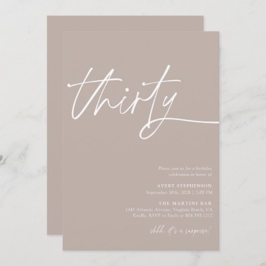 Modern Script Dertigste Verjaardagsfeestje Kaart (Voorkant / Achterkant)