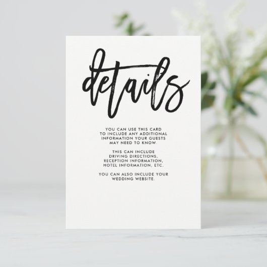 Modern script | Details van de bruiloft Informatiekaartje (Staand voorkant)