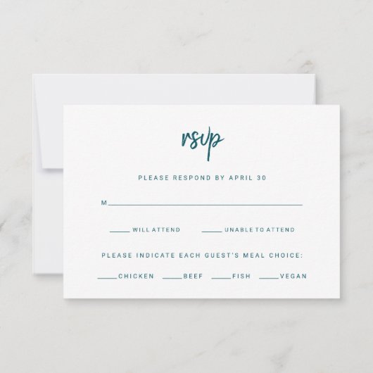 Modern Script Diep Teal | Keuze voor het huwelijks RSVP Kaartje (Achterkant)