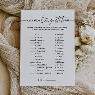 Modern Script Dier Gestation Baby shower Game Kaart